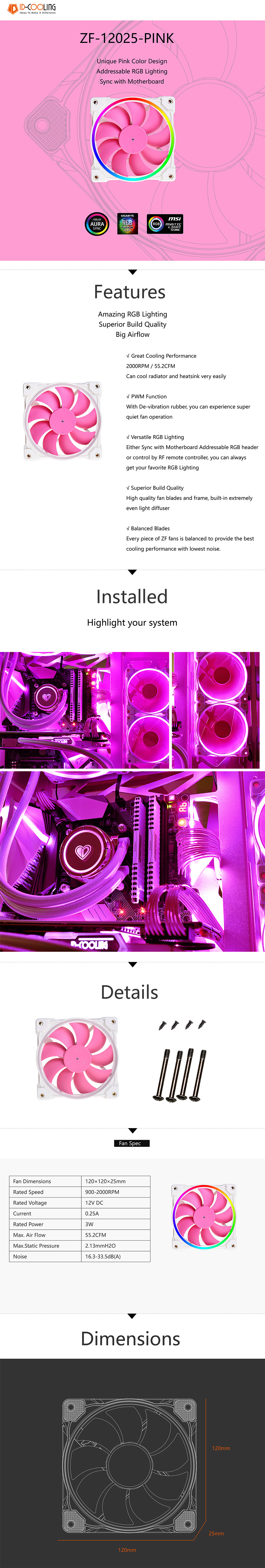 Product / FANS / ARGB 5V Series / ZF-12025-PINK